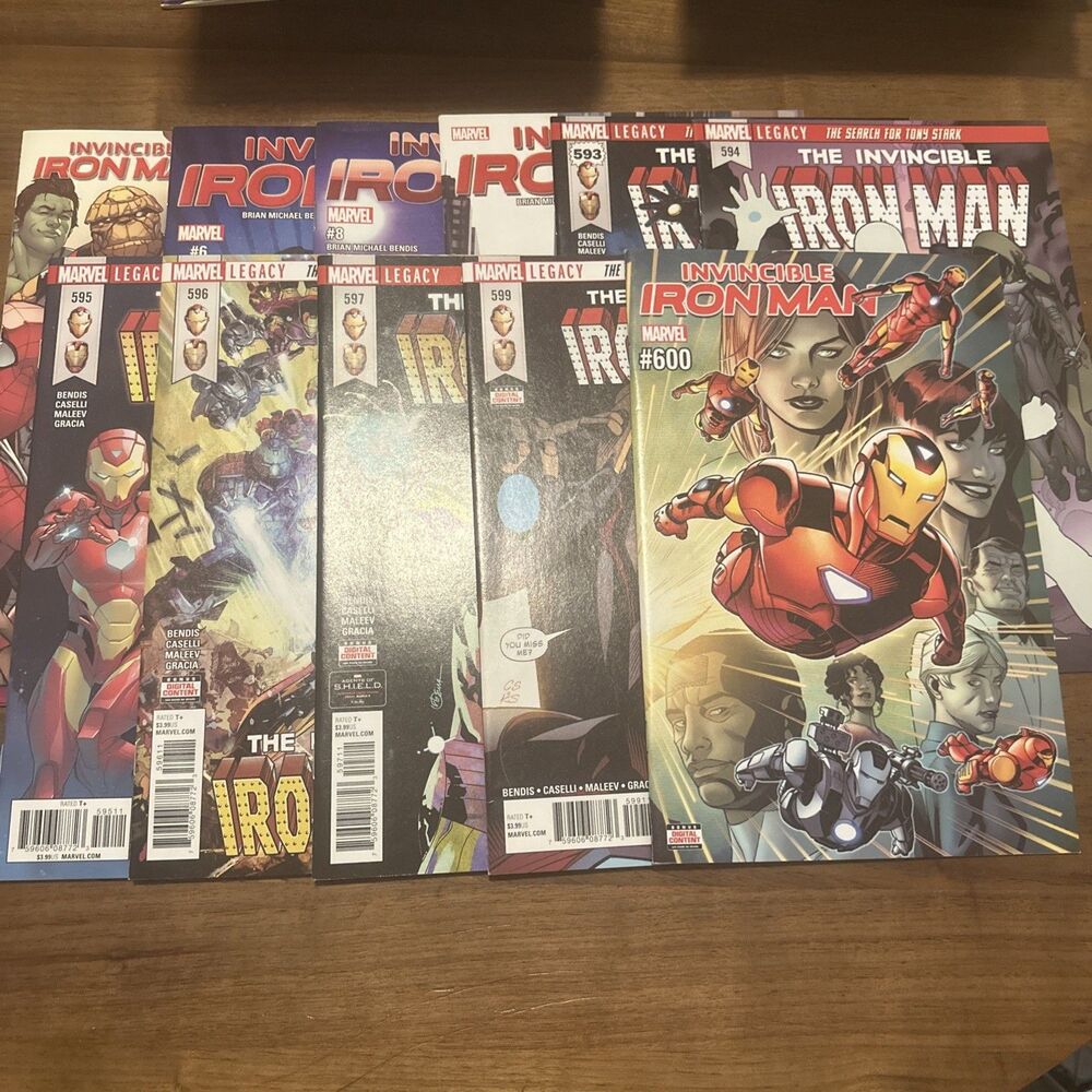 Lot Of 11 Invincible Iron Man Comics #5, 6, 8, 9, 593, 594, 595, 596 597 599 600